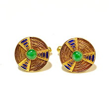 14ct Yellow Gold Filigree Jade and Enamel Cufflinks