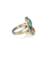 Sterling Silver Turquoise and Coral Ring