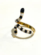 Black and White Enamel and Brass Snake Ring