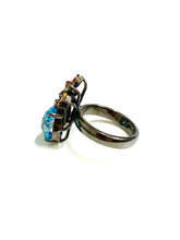 Sterling Silver Black Rhodium Plate Topaz Citrine Garnet Peridot Flower Cluster Ring