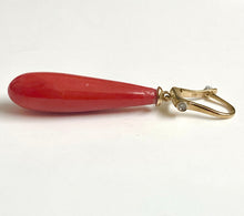 9ct Yellow Gold Momo Coral and Diamond Drop Earrings