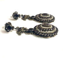 Vintage 9ct Gold Garnet and Seed Pearl Drop Earrings