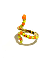 Yellow and Orange Enamel and Brass Snake Ring