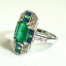 9ct White Gold Diamond, Emerald and Sapphire Ring