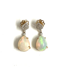 9ct Gold Diamond and Solid Opal Earrings