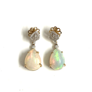 9ct Gold Diamond and Solid Opal Earrings