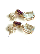 9ct Gold Garnet and Aquamarine Earrings