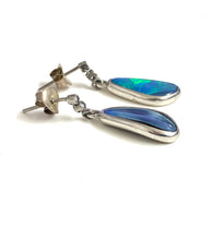 9ct Gold Diamond and Solid Black Opal Earrings
