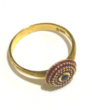 Sterling Silver Brass Sapphire and Red Enamel Ring