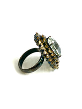 Sterling Silver Black Rhodium Plate Citrine and Rock Crystal Ring