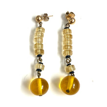 9ct Gold Amber and Citrine Drop Earrings