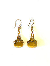 Brass and Blue Enamel Drop Earrings