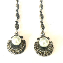 Sterling Silver Pearl and Marcasite Drop Earrings