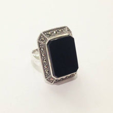 Black Onyx and Marcasite Cocktail Ring