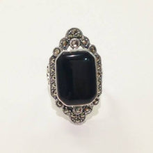 Cabochon Black Onyx and Marcasite Ring