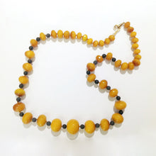 Vintage Yellow Chalcedony and Onyx Beaded Necklace