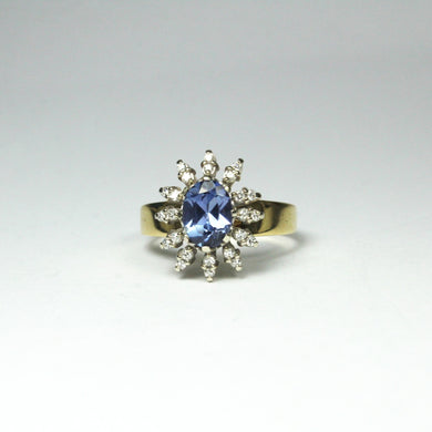 Vintage Ceylon Sapphire and Diamond Ring