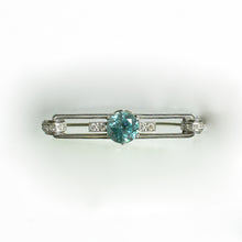 Antique 14ct White Gold Blue Zircon and Diamond Brooch