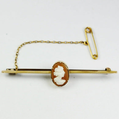 Vintage 9ct Yellow Gold Conch Shell Cameo Bar Brooch