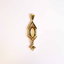 18ct Yellow Gold Solid White Opal and Diamond Pendant