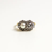 18ct Yellow Gold Pearl and Diamond Art Deco Ring