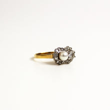 18ct Yellow Gold Pearl and Diamond Art Deco Ring