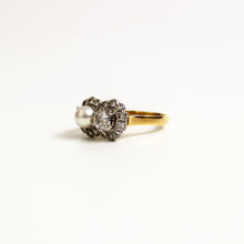 18ct Yellow Gold Pearl and Diamond Art Deco Ring