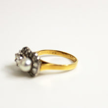 18ct Yellow Gold Pearl and Diamond Art Deco Ring