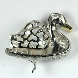 9ct White Gold Diamond and Baroque Pearl Duckling Pendant