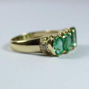 9ct Yellow Gold Emerald and Diamond Bridge Ring