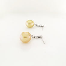 18ct White Gold Diamond Drop Golden South Sea Pearl Stud Earrings