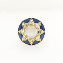 9ct Yellow Gold 4.08ct Moonstone, Diamond and Blue Enamel Cocktail Ring