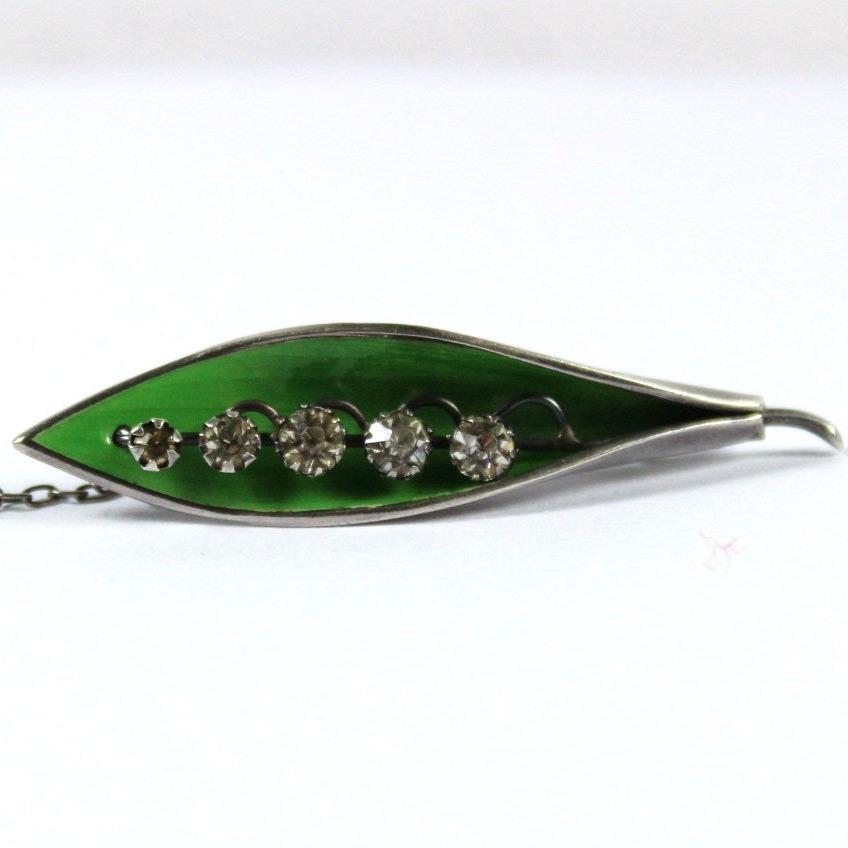 Vintage Enamel and Rock Crystal Lily of the Valley Brooch