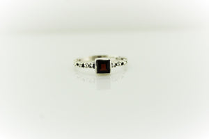 Sterling Silver Engraved Square Gemstone Ring