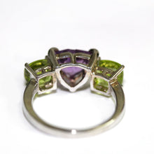 9ct White Gold Amethyst and Peridot Heart Ring