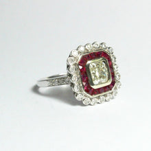 9ct White Gold Cushion Cut Diamond and Ruby Cocktail Ring