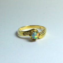 18ct Yellow Gold Solid Opal and Diamond Ring