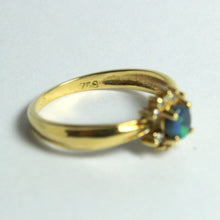 18ct Yellow Gold Solid Opal and Diamond Ring
