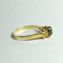 18ct Yellow Gold Solid Opal and Diamond Ring
