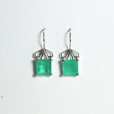 9ct White Gold 6.56ct Emerald Drop Earrings