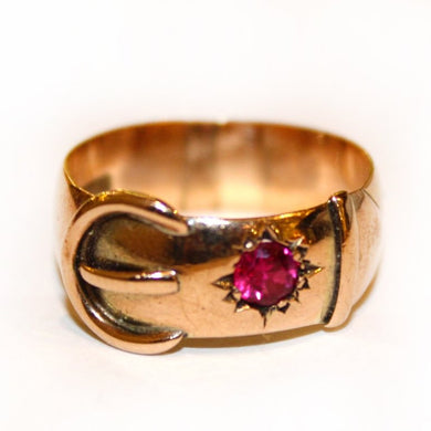 Antique 9ct Rose Gold Ruby Buckle Ring