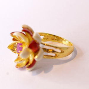 Ruby and Enamel Lotus Flower Ring
