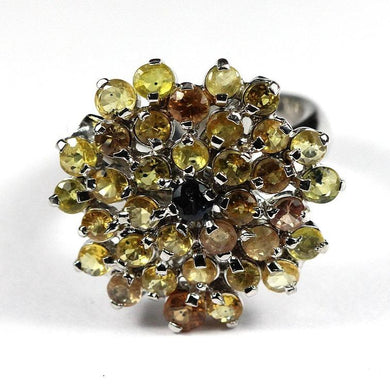Sterling Silver Yellow and Blue Sapphire Cluster Cocktail Ring