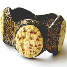 Antique Silver Filigree Carved Ivory Bracelet