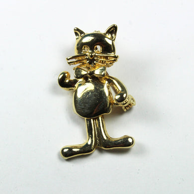Silver Gold Plate Moving Cat Brooch
