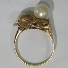 Vintage 9ct Yellow Gold Cultured Pearl Twin Ring