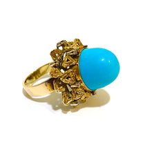 14ct Yellow Gold Cabochon Turquoise and Diamond Dress Ring