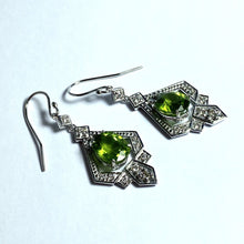 9ct White Gold Peridot and Diamond Drop Earrings