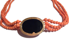 Carved Natural Momo Coral and Onyx Cameo Necklace