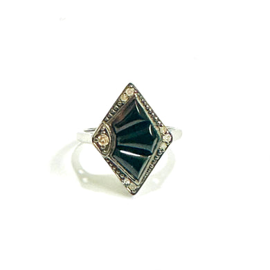 Sterling Silver Black Onyx and Diamond Ring